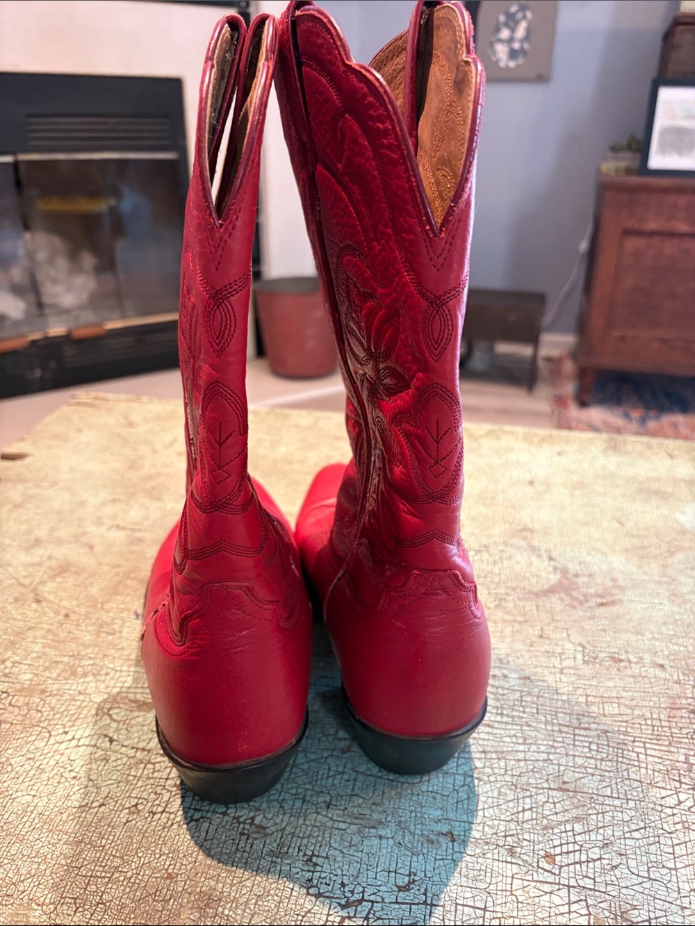 Ariat Red Western Cowboy Boots Leather Floral Stitch Women’s US 10B - Picture 5 of 9